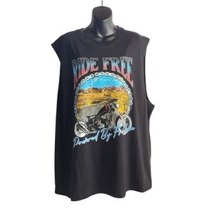 Celebrate Patriotic Mens Black Motorcycle Shirt  Sleeveless Size 2XL